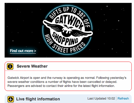 © Gatwick Airport Website Standbild aus der Website des Gatwick Airpoirt